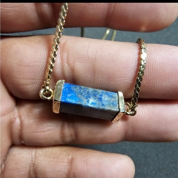 Vintage Hobe GOLD TONE S LINK CHAIN AND LAPIS Rectangle PENDANT NECKLACE - Picture 4 of 7